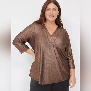 Lane Bryant Swing 3/4-Sleeve Pleat-Front Copper Top